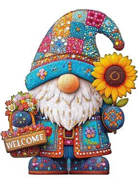 Colorful Garden Gnome Puzzle - 190 Pieces Stained Glass Elf & Sunflower Gift for